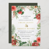 Winter Red Rose Berry Wedding Invitation Kaart (Voorkant / Achterkant)