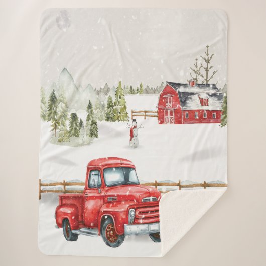 Winter Red Truck & Barn Sherpa Deken (Voorkant)