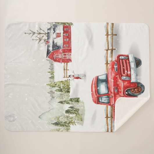 Winter Red Truck & Barn Sherpa Deken (Voorkant (horizontaal))