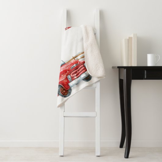 Winter Red Truck & Barn Sherpa Deken (In situ)