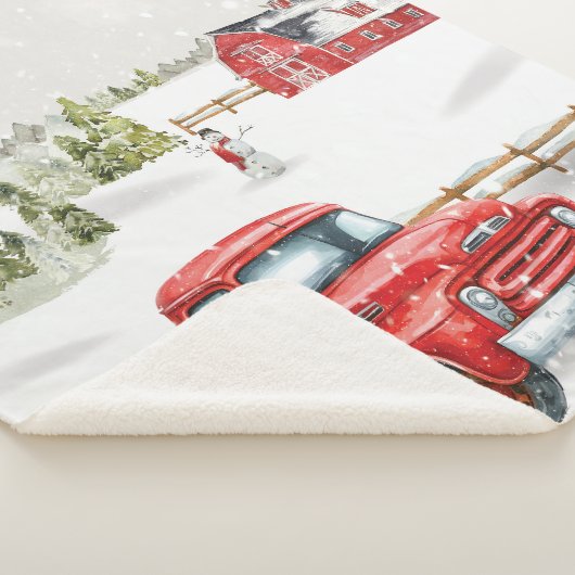 Winter Red Truck & Barn Sherpa Deken (3/4)