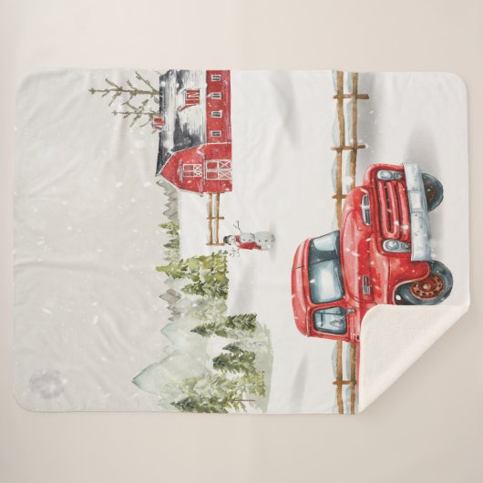 Winter Red Truck & Barn Sherpa Deken (Voorkant (horizontaal))