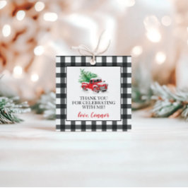 Winter Red Truck Black Buffalo Play Birthday Bedankjes Labels
