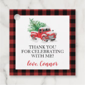Winter Red Truck Buffalo Play Birthday Bedankjes Labels (Voorkant)