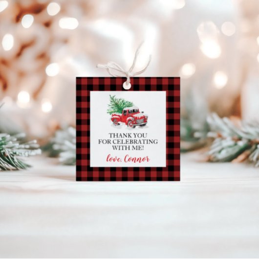 Winter Red Truck Buffalo Play Birthday Bedankjes Labels