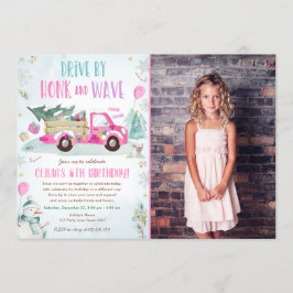 Winter Red Truck door Girl Birthday Kaart