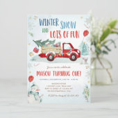Winter Red Truck Snow Fun Boy First Birthday Kaart (Staand voorkant)