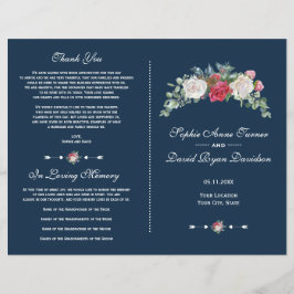 Winter Red White Flowers Berries Wedding Programme Flyer