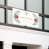 Winter Red White Flowers Gold Welcome Sign Spandoek (Buitenkant Gebouw)