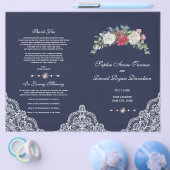 Winter Red White Flowers Lace Navy Wedding Program Flyer (Enkel)