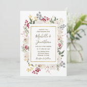 Winter Red White Gold Floral Christelijk bruiloft Kaart (Staand voorkant)