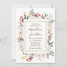 Winter Red White Gold Floral Christelijk bruiloft