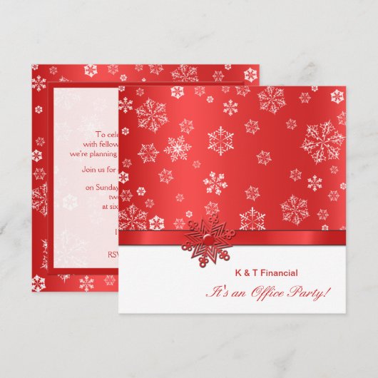 Winter Red & White Snowflake Kantoor Party Kaart (Voorkant / Achterkant)