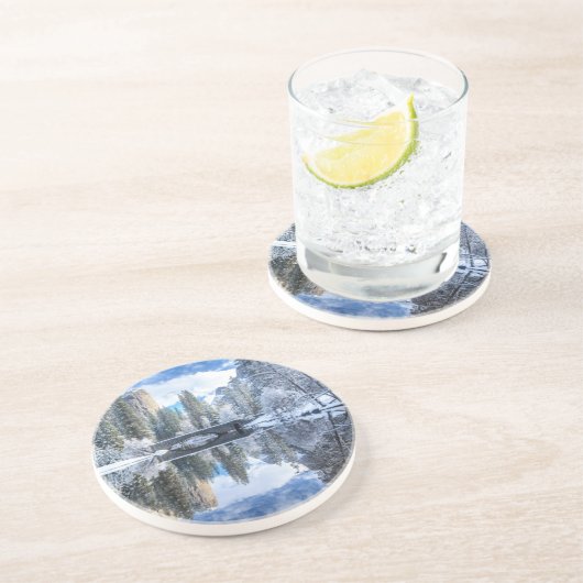 Winter Reflection op Yosemite Zandsteen Onderzetter (Zijkant)