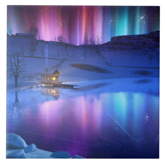 Winter Regenboog Decoratieve Tegel / Trivet Tegeltje (Voorkant)