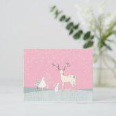Winter Reindeer en Bunny op de valsneeuw Briefkaart (Staand voorkant)