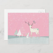 Winter Reindeer en Bunny op de valsneeuw Briefkaart (Voorkant / Achterkant)