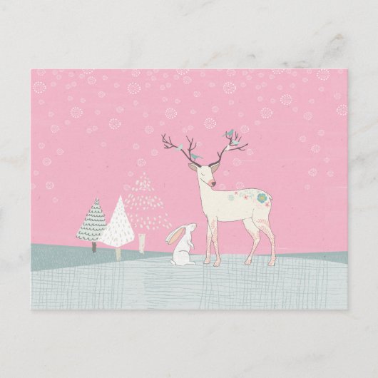 Winter Reindeer en Bunny op de valsneeuw Briefkaart (Voorkant)