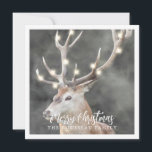 Winter Reindekerst met kerstfeestdagen Kaart<br><div class="desc">Een zachte kerstfeestkaart voor rendieren met gloeiende lichtgeweien en een  modern script is vrolijk kerstgebaren. Elegante moderne stijl.</div>