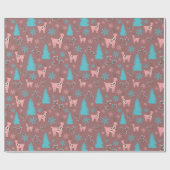 Winter Reinders Pine Trees Snowflakes Naadloos Cadeaupapier (Vlak)