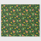 Winter Reinders sparren boom en gele sterren donke Cadeaupapier (Vlak)