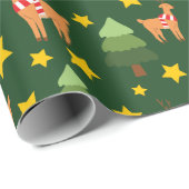 Winter Reinders sparren boom en gele sterren donke Cadeaupapier (Rol Hoek)