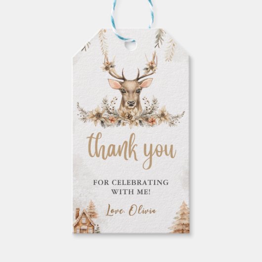 Winter rendier Kerstmis Verjaardagsgunst Cadeaulabel (Voorkant)