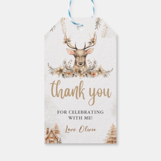 Winter rendier Kerstmis Verjaardagsgunst Cadeaulabel (Achterkant)