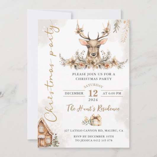 Winter rendieren bloemenkerstfeest kaart (Voorkant)