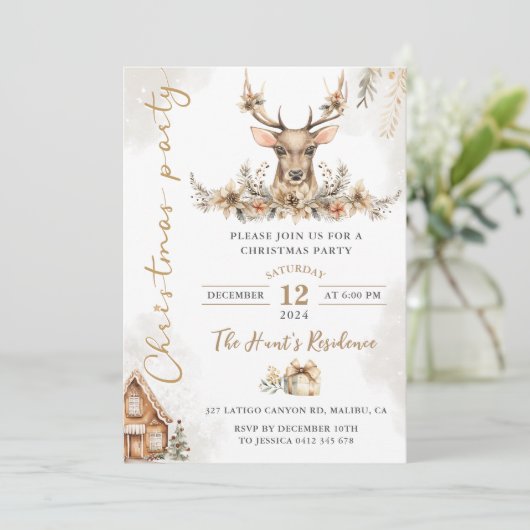 Winter rendieren bloemenkerstfeest kaart (Staand voorkant)