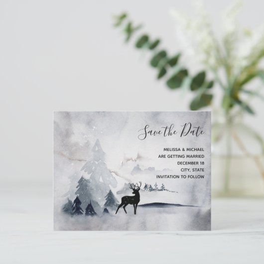 Winter rendieren rustieke grijze bruiloft Save the Uitnodiging Briefkaart (Staand voorkant)