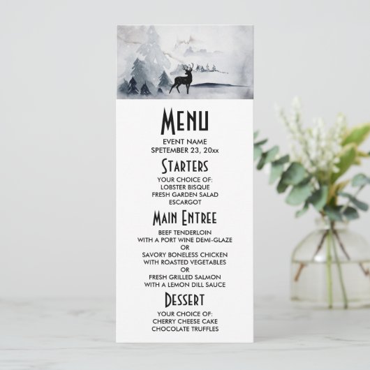 Winter rendieren rustieke Waterverf bruiloft Kaart (Staand voorkant)
