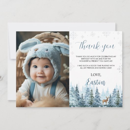 Winter rendieren Verjaardag foto dank u kaart (Voorkant)