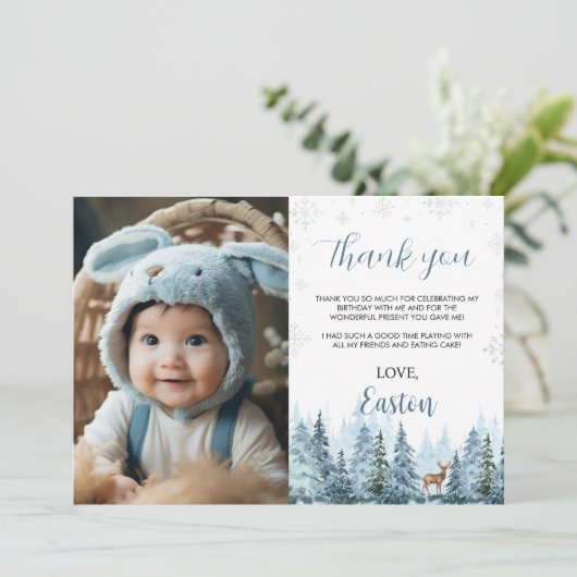 Winter rendieren Verjaardag foto dank u kaart (Staand voorkant)