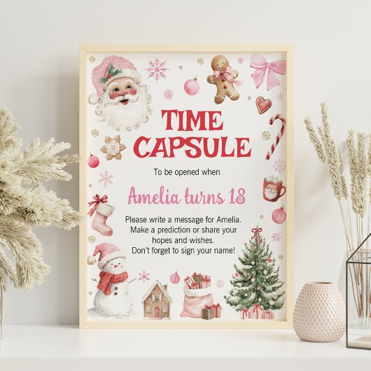 Winter Retro Christmas Birthday Time Capsule Sign Poster