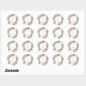 Winter Retro Floral Poinsettia Kerstmis Ronde Sticker (Vel)