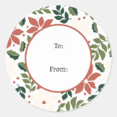 Winter Retro Floral Poinsettia Kerstmis Ronde Sticker (Voorkant)