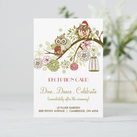 Winter Retro Uilen Bloemrijke Holiday Ontvangstkaa Kaart (Staand voorkant)