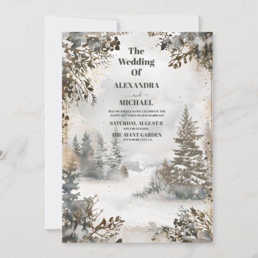 Winter Reverie bruiloft Kaart (Voorkant)