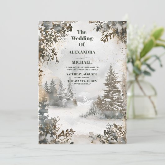 Winter Reverie bruiloft Kaart (Staand voorkant)