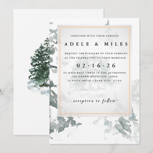 Winter Reverie bruiloft Kaart (Voorkant / Achterkant)