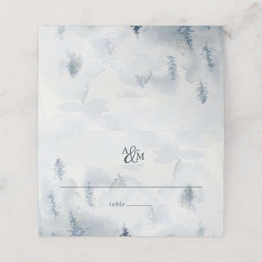 Winter Reverie Monogram Weddenschap Plaatskaartje (Buitenkant ongevouwen)