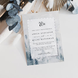 Winter Reverie Monogram Wedding Silver Folie Uitnodiging