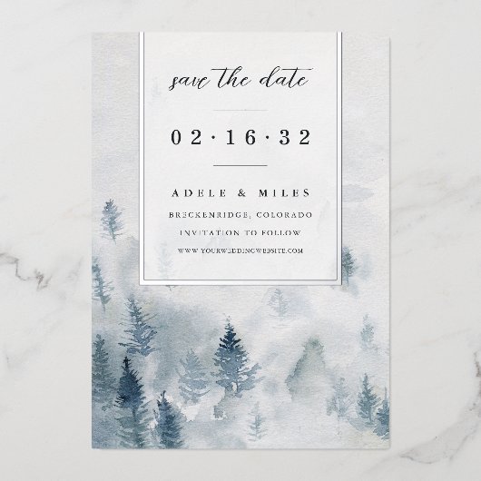 Winter Reverie | Waterverf Forest Save the Date Folie Uitnodiging (Voorkant)
