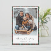 Winter Ride Snow Fun Photo Plaid Christmas Kaart (Staand voorkant)