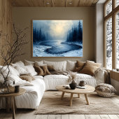 Winter River Bend - Abstracte mistige bosscene Poster