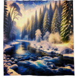 Winter River bij zonsopgang Douchegordijn