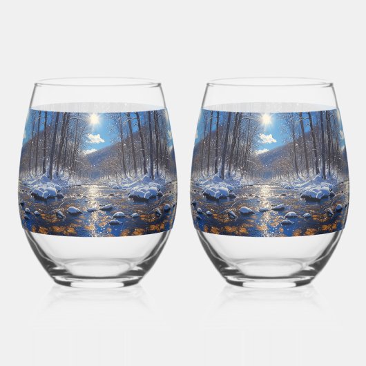 Winter River Bright Sun Drinkware Set Wijnglas Zonder Voet (Achterkant)