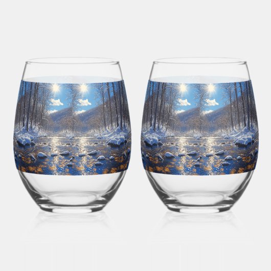 Winter River Bright Sun Drinkware Set Wijnglas Zonder Voet (Links)