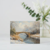 Winter River with Vintage Bridge Landscape  Briefkaart (Staand voorkant)